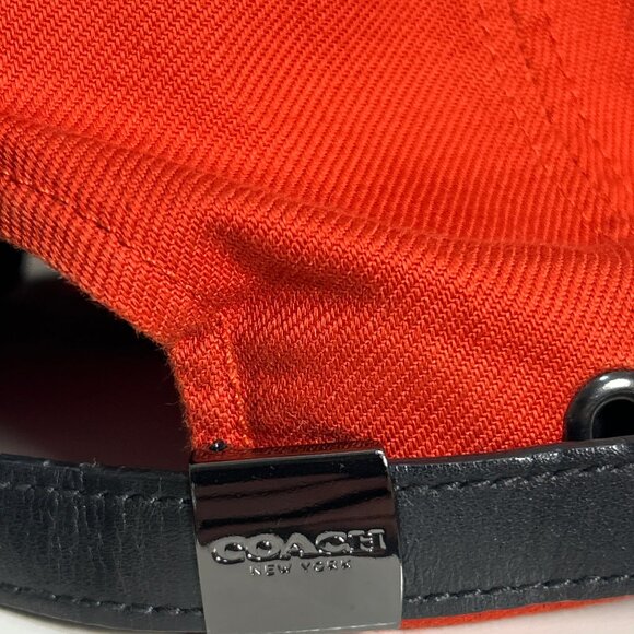 Coach Colorblock Flat Brim Cap F86475 Orange Black Leather Trim Strapback Hat - Picture 5 of 12